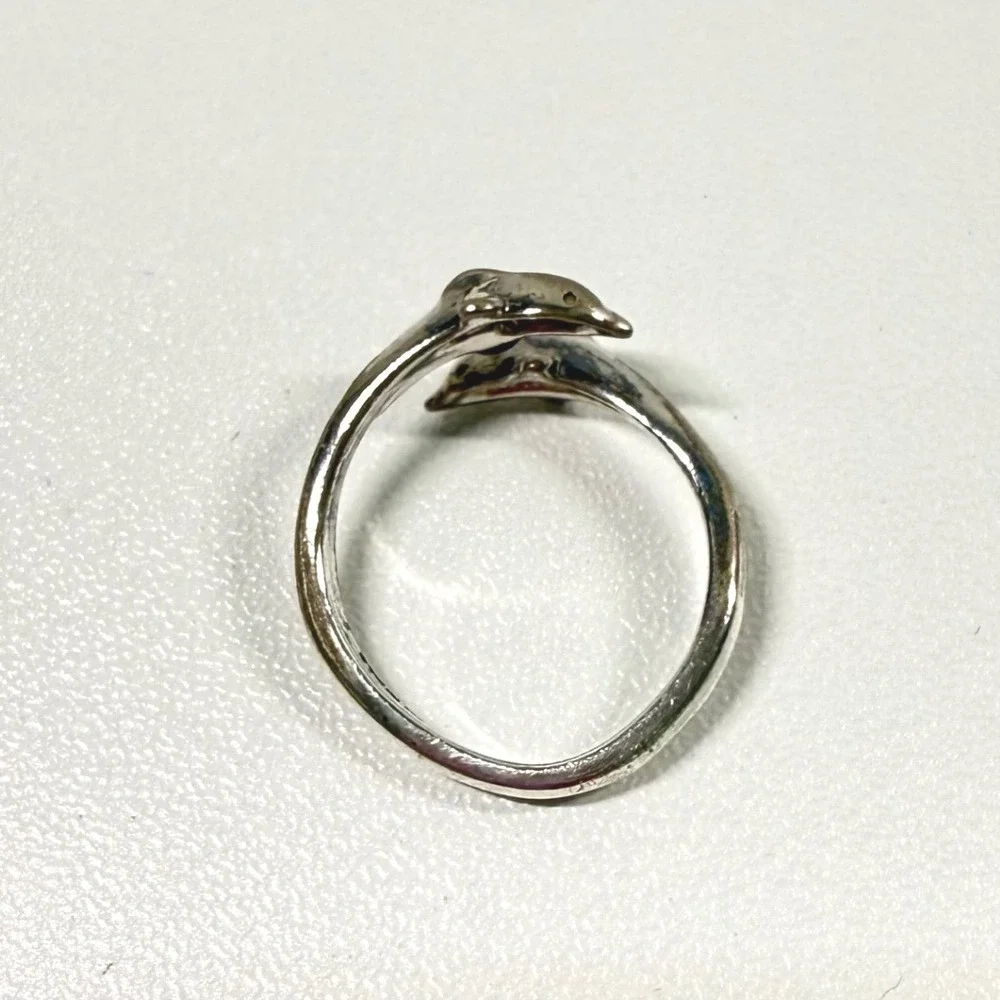Vintage Sterling Silver 925 Double Dolphin Wrap Ring Size 5 Nautical 90s 00s Y2K